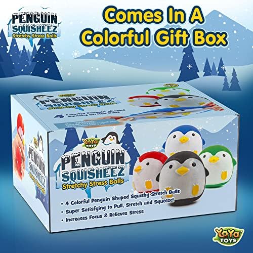Yoya Toys Penguin Squisheez Squishy Stress Halls כדורים | צעצועים בצורת בעלי חיים נמתחים לבנים, בנות